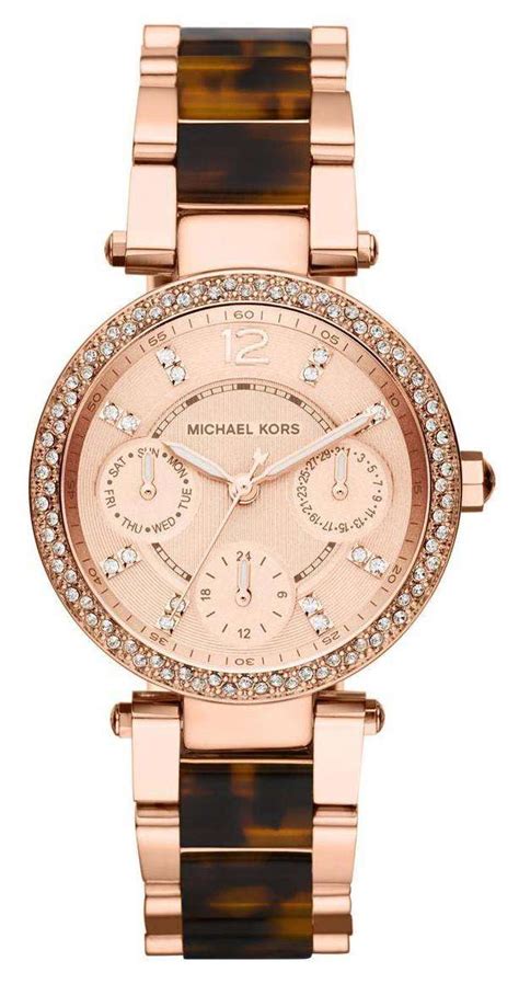 michael kors tortoise shell and rose gold watch|Michael Kors petite lock.